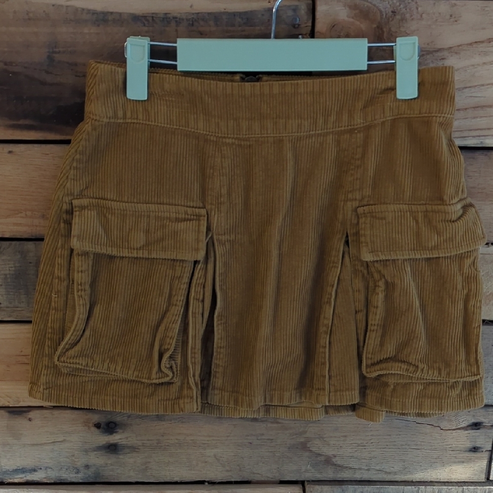 Corduroy Cargo Women Mini Skirt - Tan